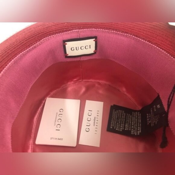 NWT Gucci Blue/Red/White Papier Wide Brim Straw Bee Hat Size L $590.00 *2023* main image 4